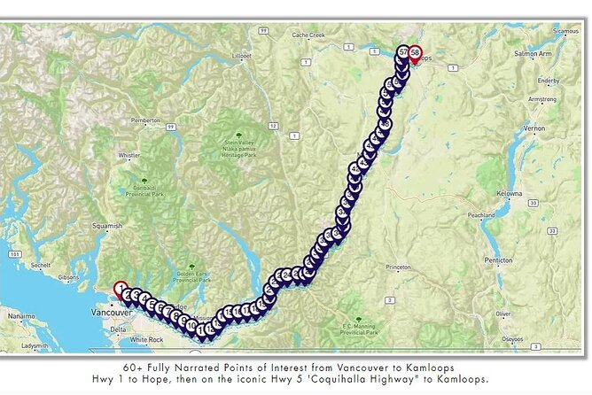 Smartphone Audio Driving Tour between Kamloops and Vancouver - The final approach to Kamloops